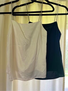 H&M White and Black Satin Camisole Tops with Silver Straps